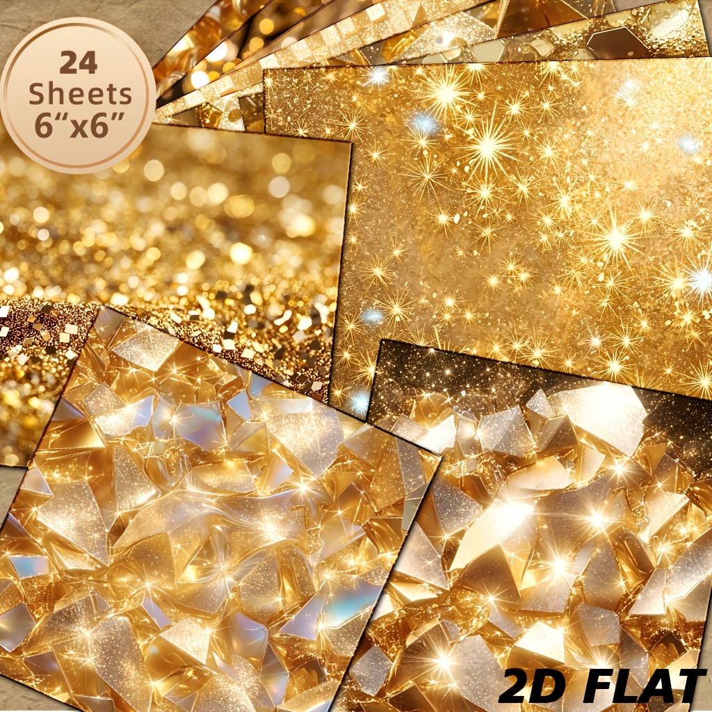 TEMU 24 Sheets Of 6x6 Inch Light Luxury Gilded Textured Decorative Paper | Luxurious Collage Material For Junk Journals, Collage For Luxury Greeting