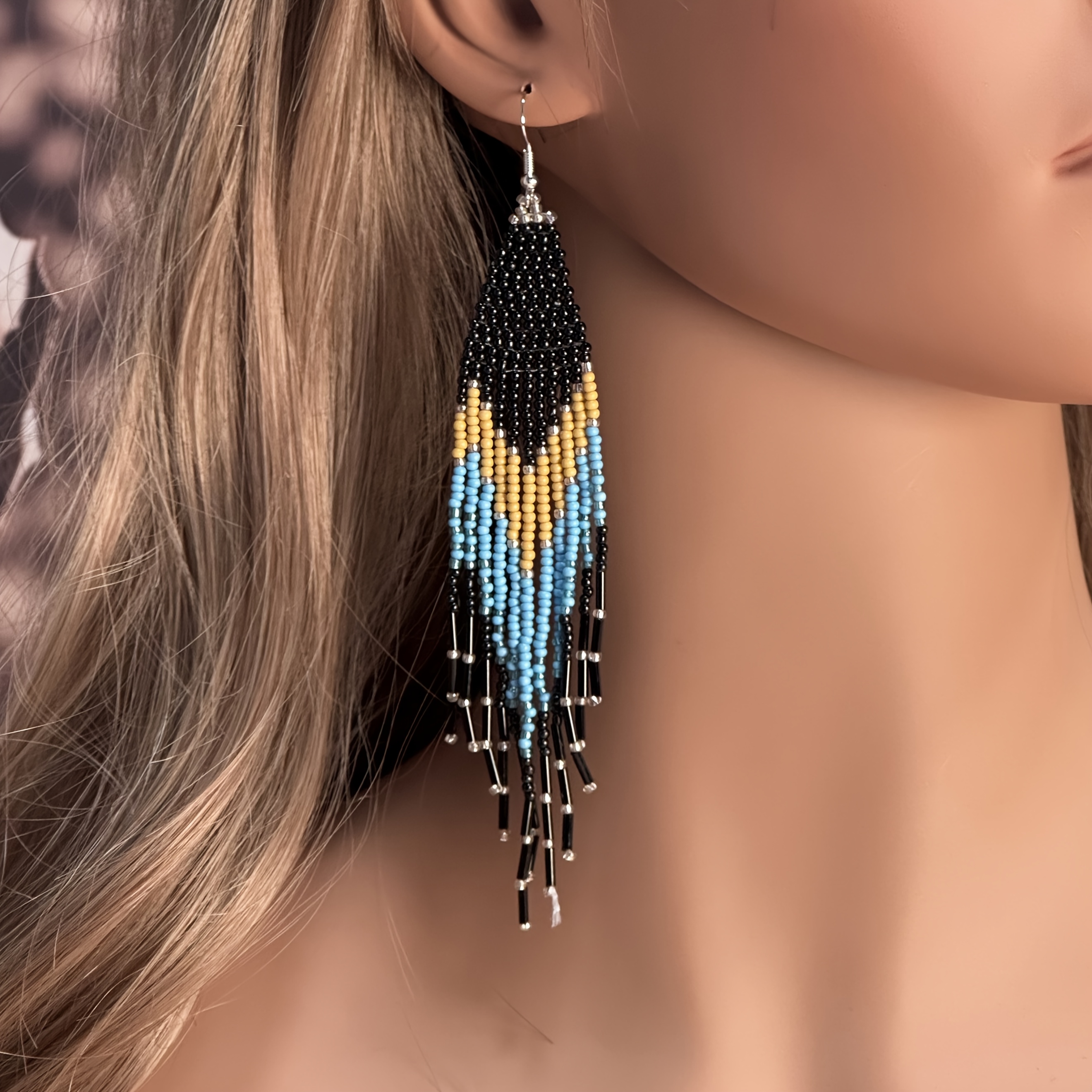 Women's Handmade Beaded Tassel Earrings in American Style