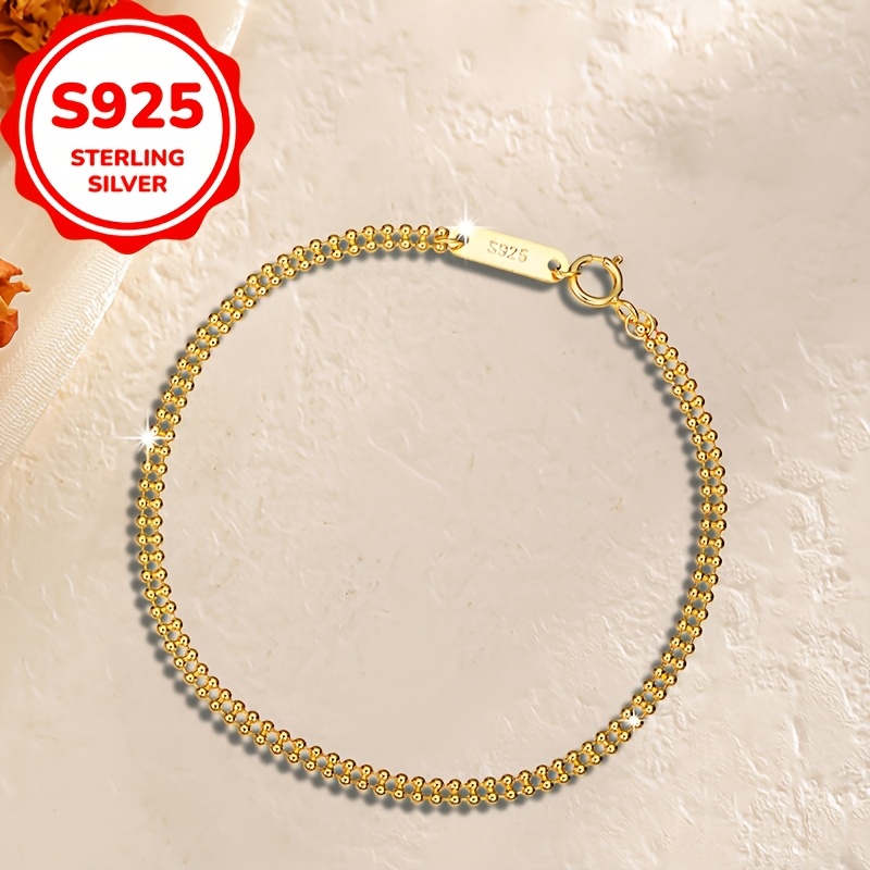 S925 Silver Minimalist Plain Chain Double-Layer Bead Bracelet