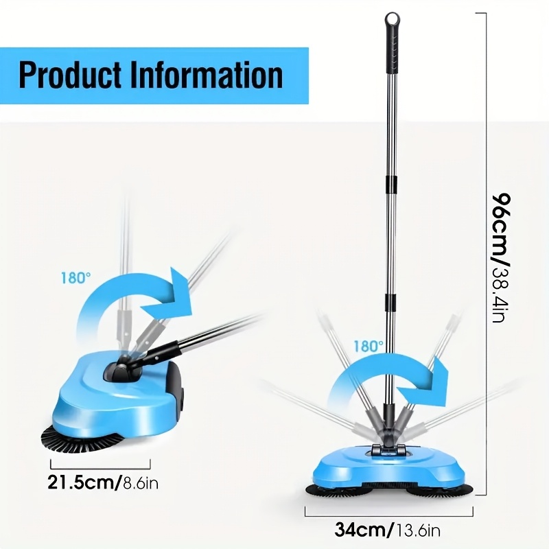 1  functional 3 in 1 manual push broom sweeper mop vacuum combo floor cleaning tool for hardwood tile floors dry wet     removal suitable for living room bedroom kitchen toilet blue red details 5