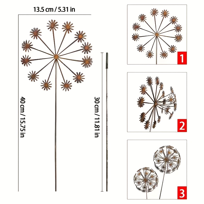TEMU [2D Plat] Twee Stijlen Smeedijzeren Paardenbloem Roestbol Bloemen | 3D Bolvormig Ontwerp, Paardenbloem Tuinbeeld en Binnenplaatsdecoratie,