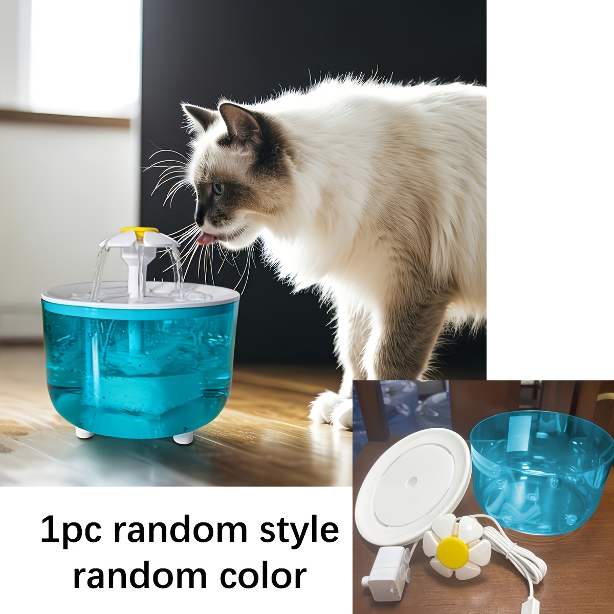 TEMU 1pc Random Water Dispenser Cat Feeding Shaped Water Machine Cat 1.5l Capacity Water Dispenser, Without Battery