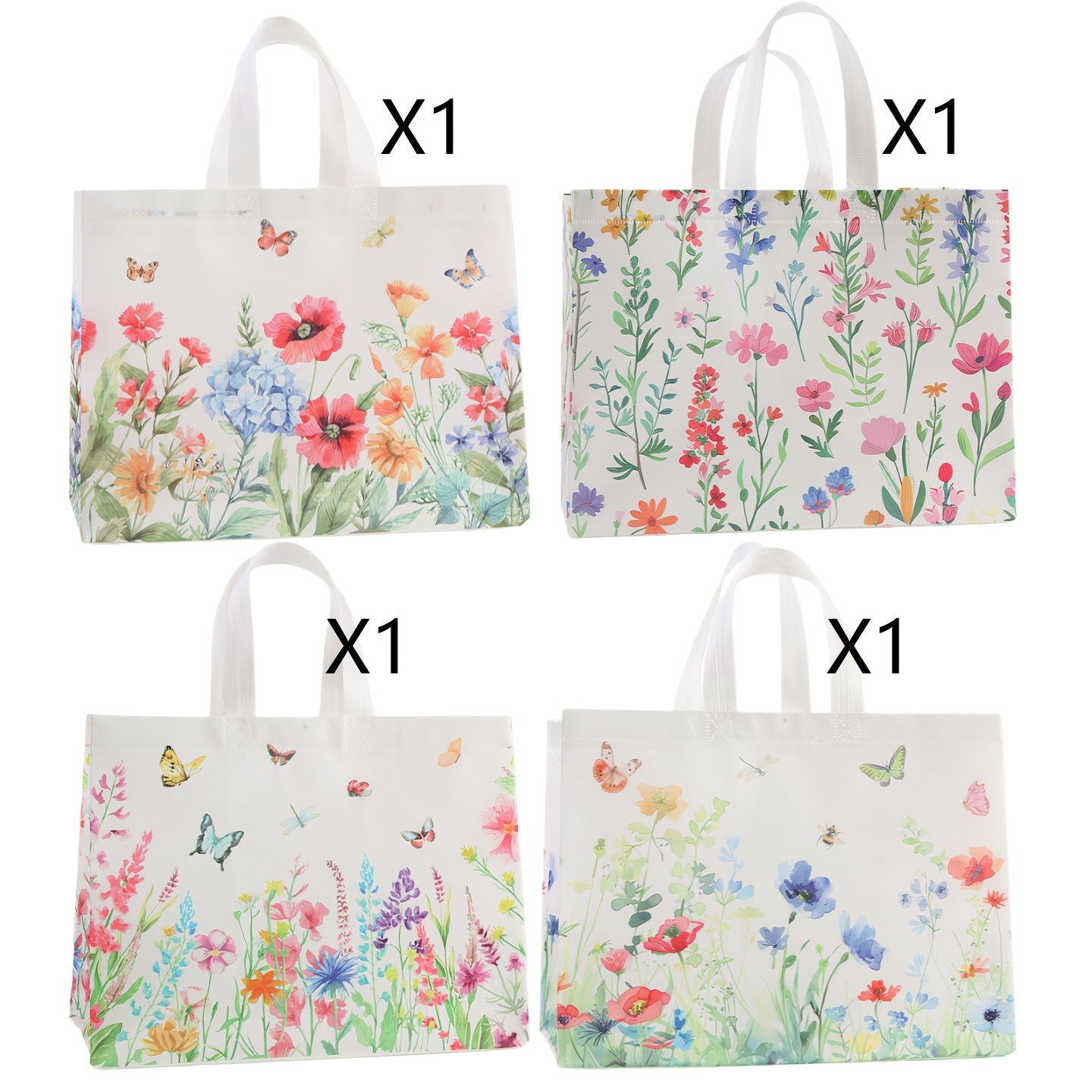 TEMU Regalo /Lui - 4 Sacchetti Regalo Capienti con Manici Resistenti, Motivo Fiori e Primaverili - Ideali per Compleanni, Battesimi, Anniversari,