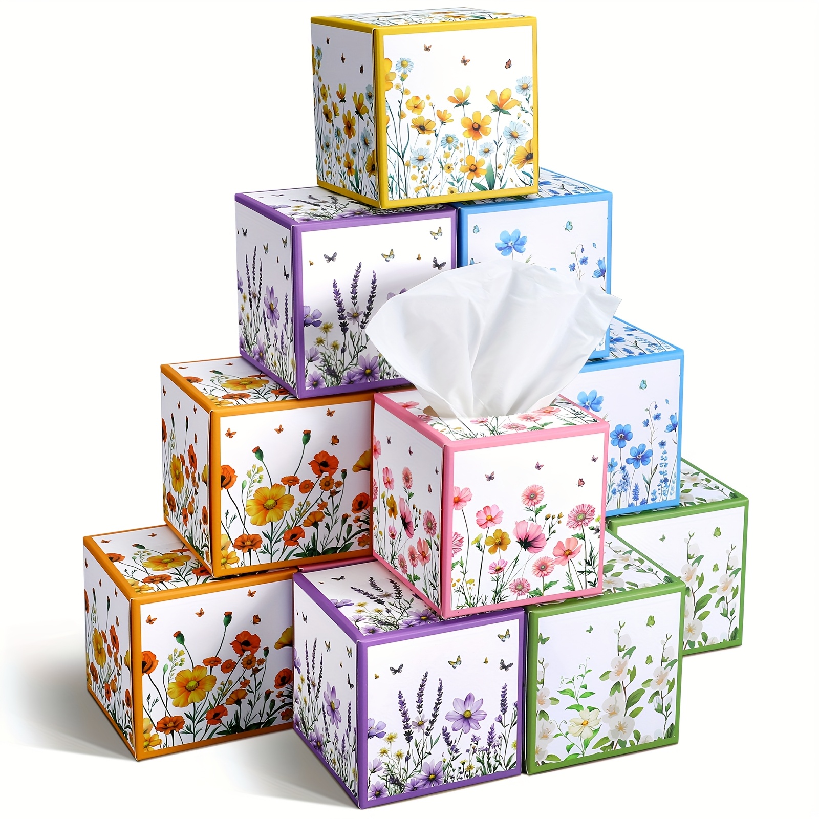 TEMU 12 Pack Spring Facial Tissues Cube Face Boxes 600 Sheets 3 Ply Small Square Tissues Bulk For Spring Summer Car Bedroom Supplies (flower)
