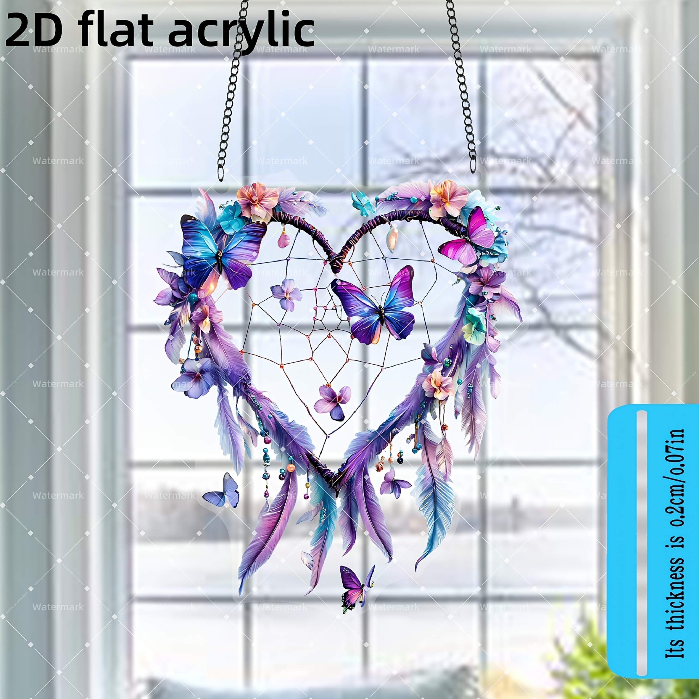 TEMU Ornement 2D en Acrylique Violet de Cœur - Attrape-Soleil de Fenêtre, Idéal pour Pâques, Thanksgiving, le Nouvel An et la Fête des Pères,