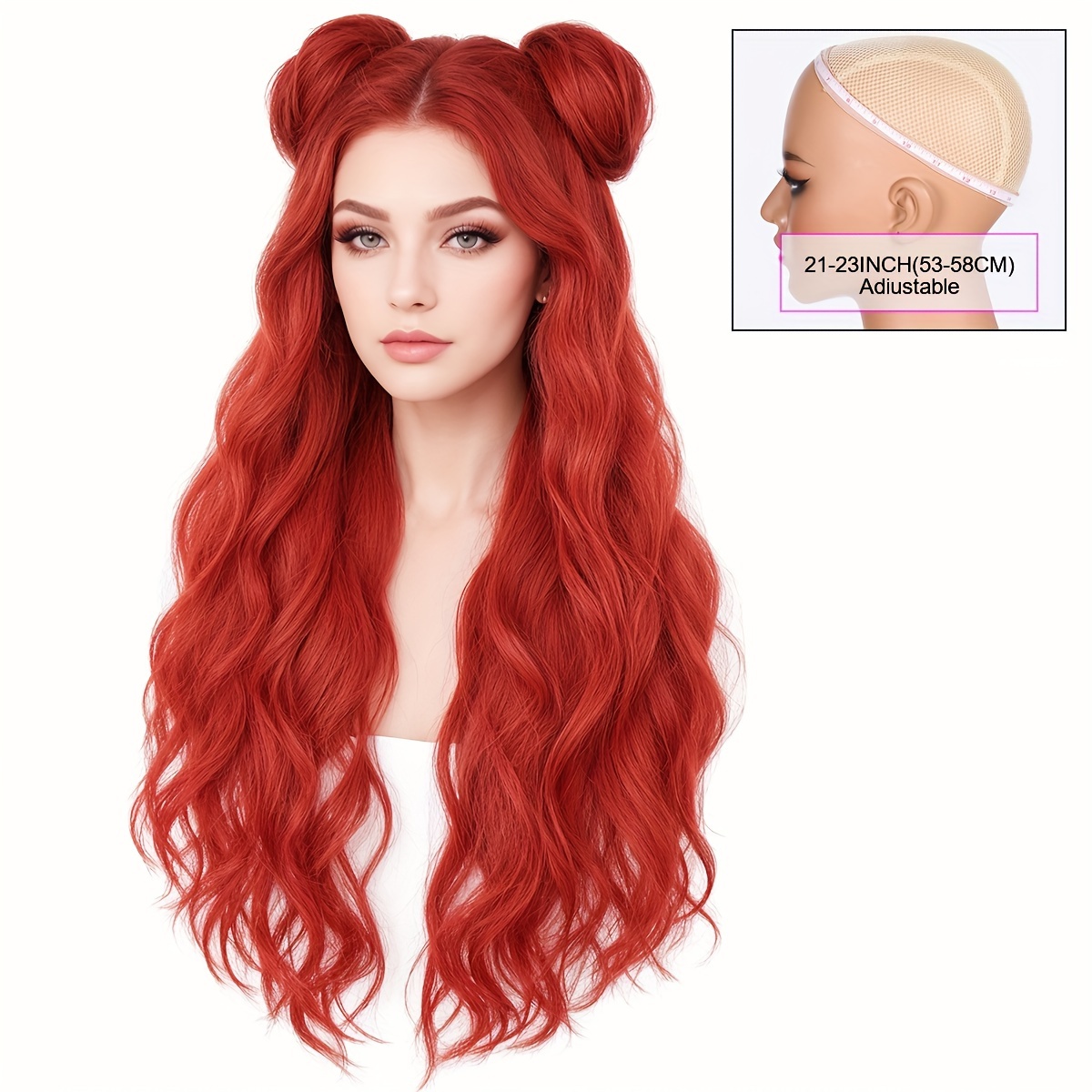 Image of 26-inch 4 's Rise Red Women's Wig Costume Suitable For Halloween And Party Wear