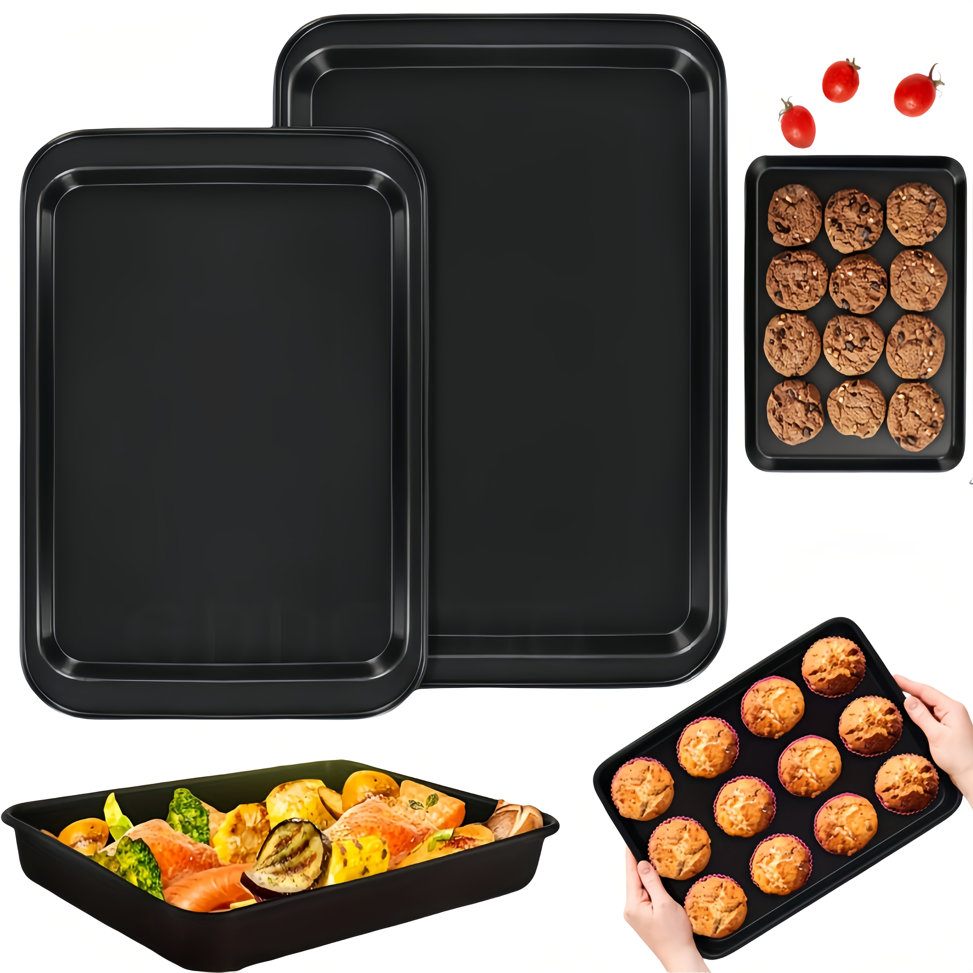 

2- Nonstick Metal Sheets - Rectangular , , , And Trays - Uncharged Bakeware For Use - 14.6x9.8" & 16.5x12.2