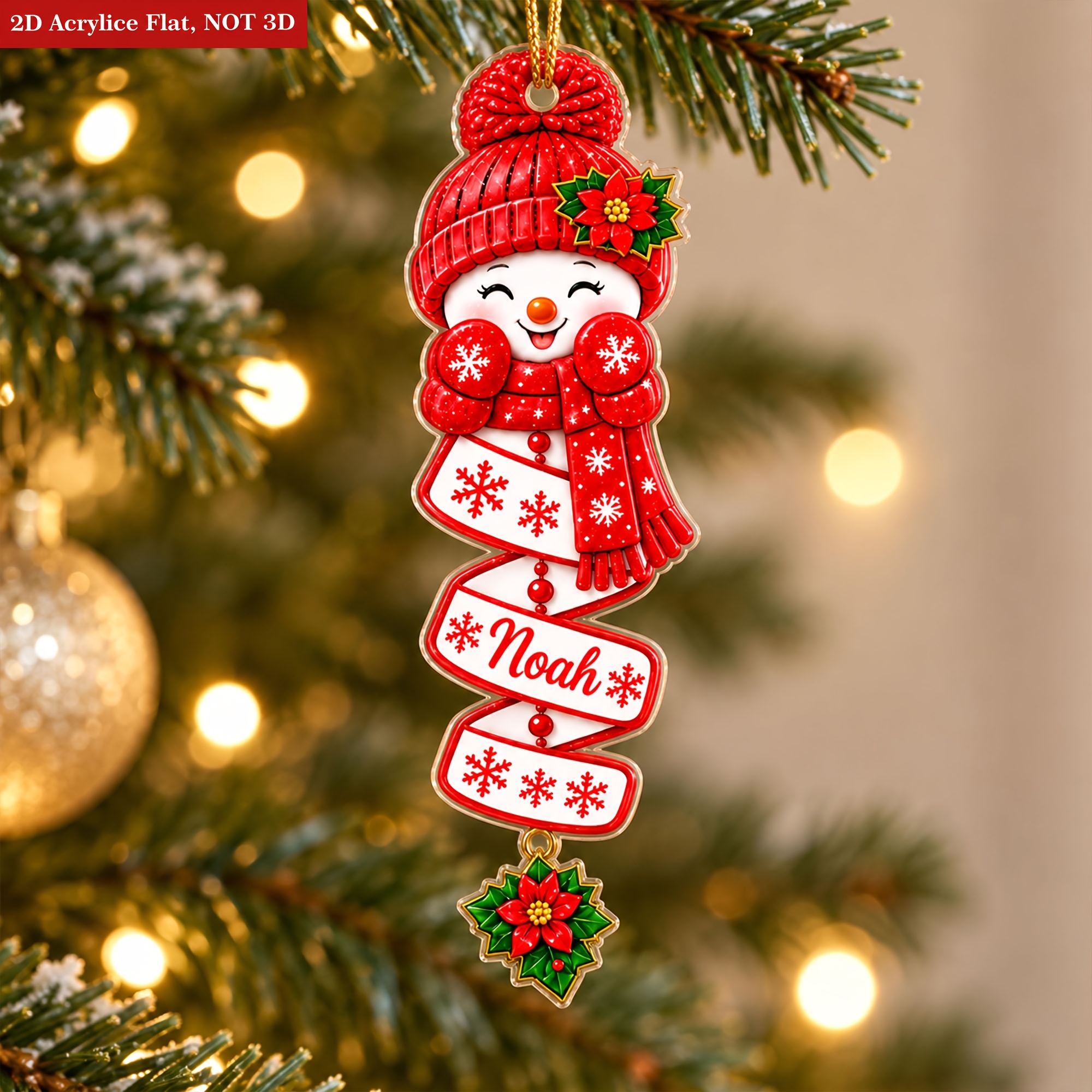TEMU Ornement de Neige Plat 2D avec Nom/Texte Personnalisé - Cadeau de Noël Personnalisé Adapté comme Pendentif à Suspendre au Sapin de Noël,
