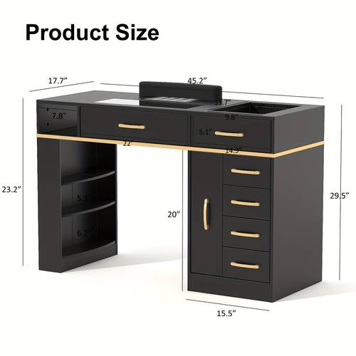 manicure table nail desk with dust collector glass station for nail tech wrist cushion storage cabinet drawers shelves for salon home