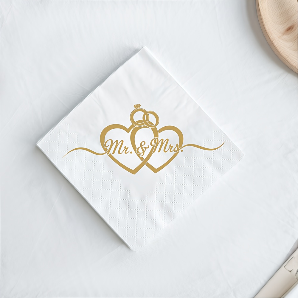 E-shop 50 Stk./Set Diamant Ring Liebe Herz Einwegservietten Niedliche herzförmige Design Hochzeitsdekoration Servietten Doppellagige Einweg
