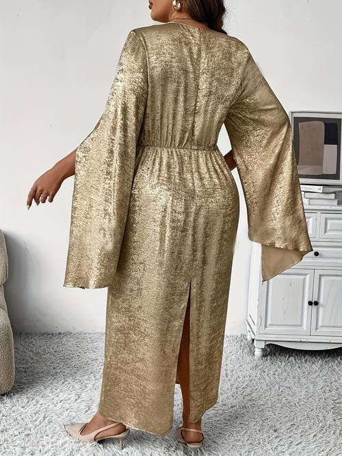 plus size plus size womens elegant fitted dress solid color round neck short sleeve machine washable summer party casual outfit elegant party dress flowy fabric evening wear breathable material curvy women