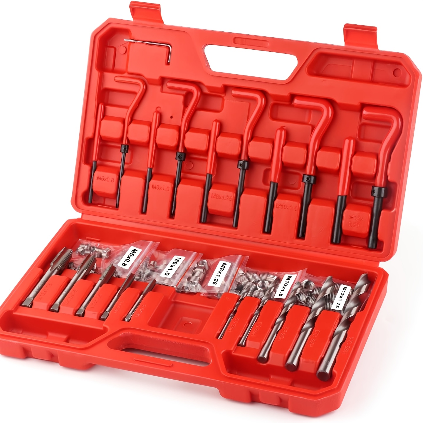 131pcs Thread Repair Kit, Hss Drill Repair Kit Sae And Metric M5 M6 M8 M10 M12 Kit