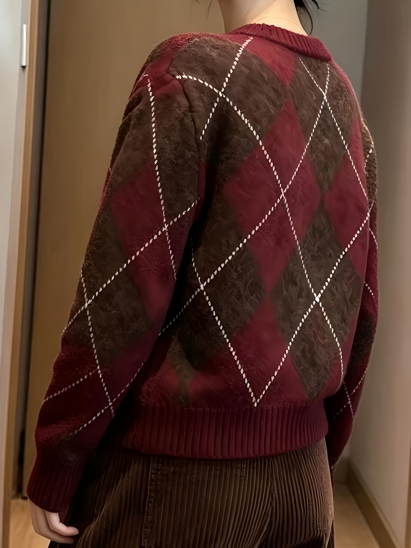 lazy style diamond   round neck sweater autumn winter
