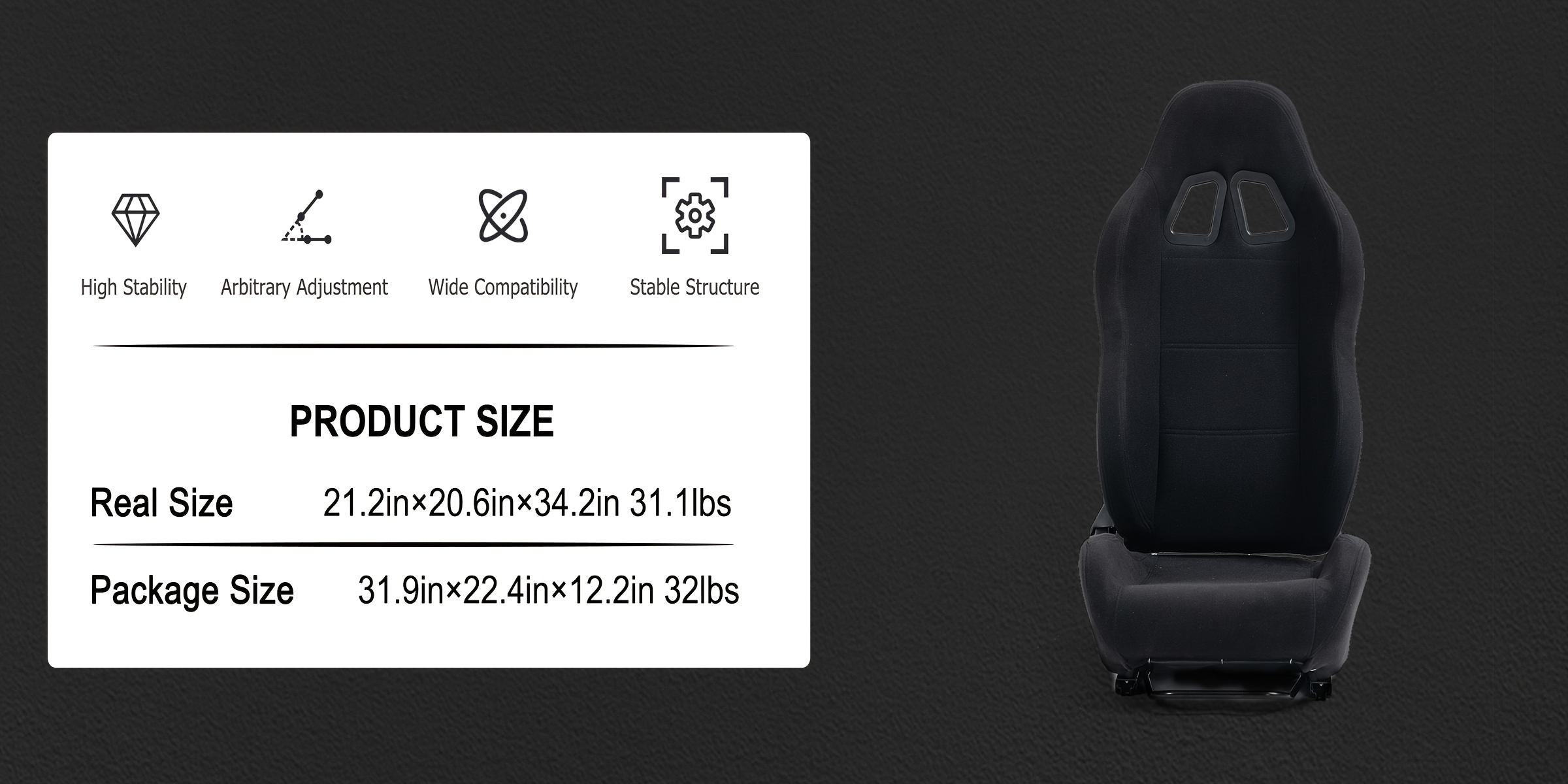 Minneer Adjustable Racing Simulator Cockpit Black Seat Dual Lock Dual Lane Adjustable PVC