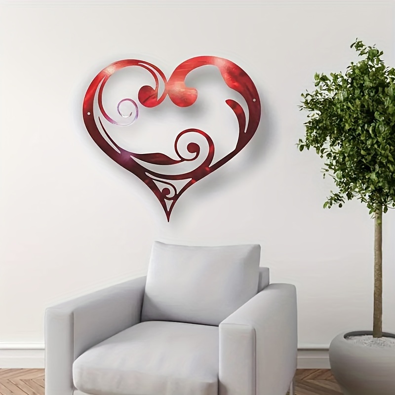 

1pc Elegant Heart-shaped Metal Wall Art With Floral Garland - Classic Vintage Style, Ideal For Wedding Decor & Home Accent, No Power Required, Metal Wall Art Decor