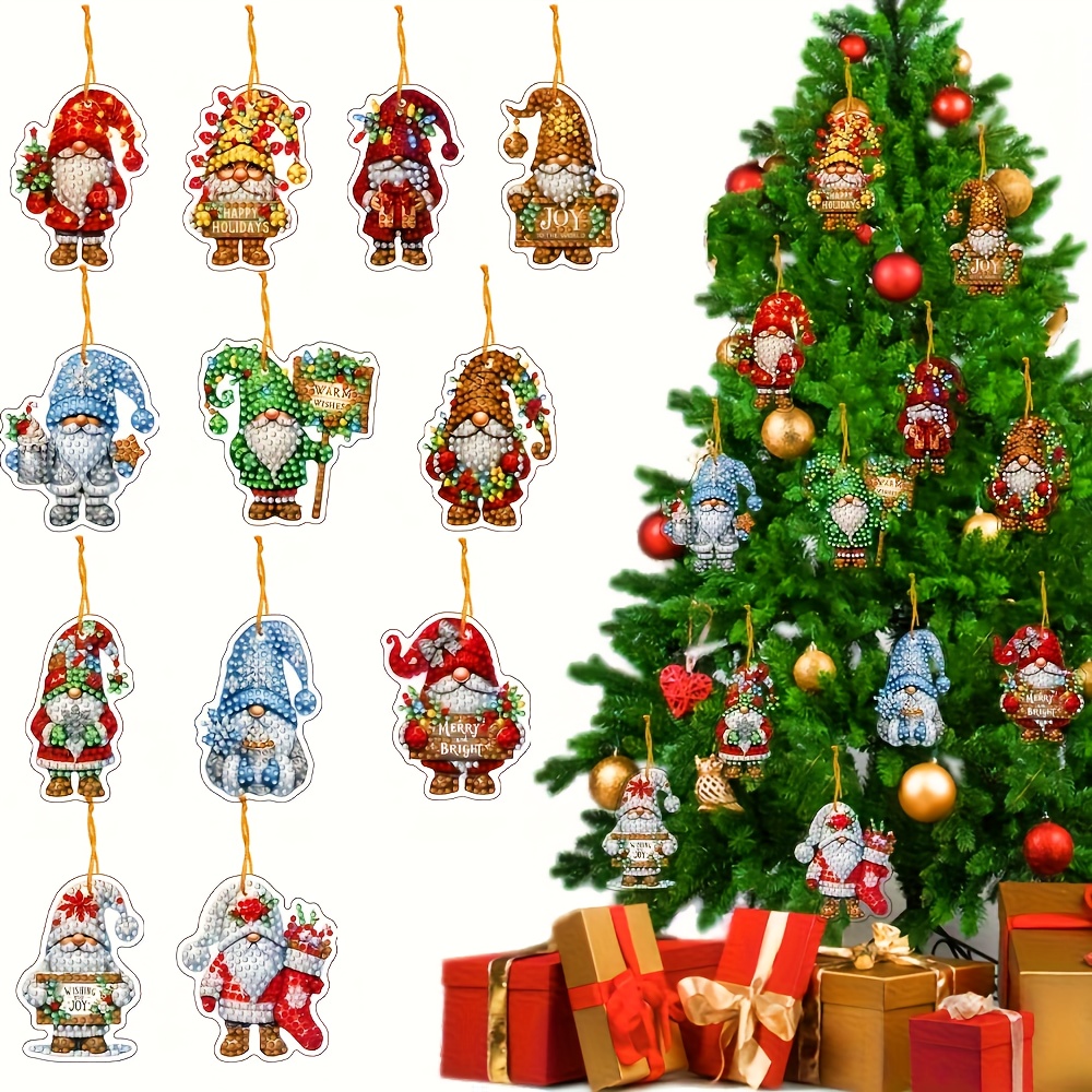 TEMU Kit Pittura Diamante 12 pezzi, Stile Gnomi Natalizi, Gioielli con di Diamanti Artificiali a , Pittura Diamante Digitale, per Decorazioni Albero