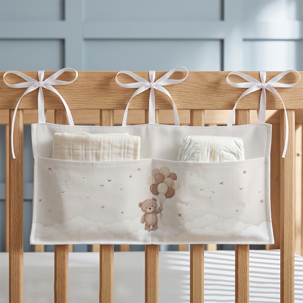 TEMU 1pc 1pcs Hanging Organizer With Bear Balloon Design - 2-pocket Tiered Fabric Storage Bag Suitable For Tableware, Toiletries, Wardrobe