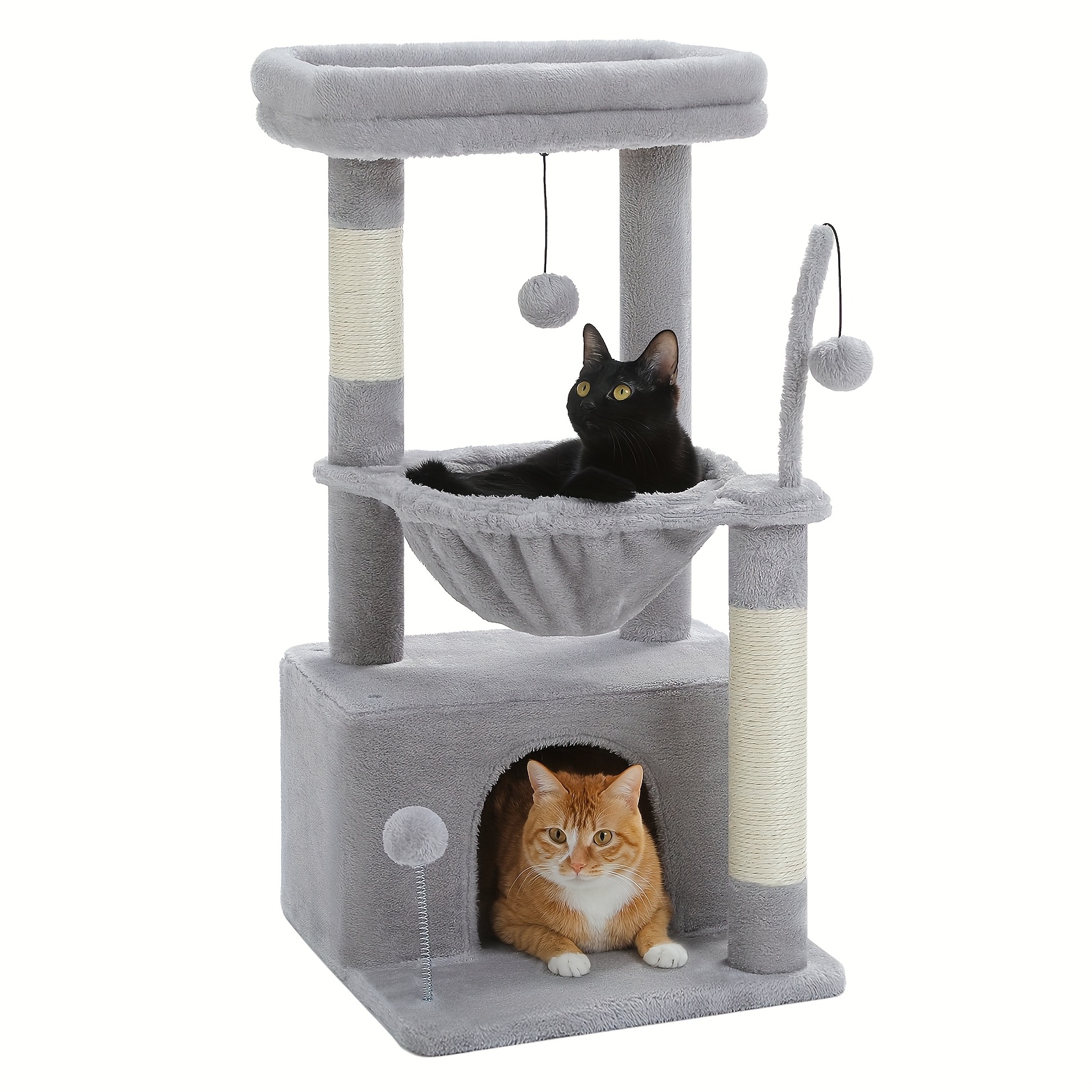 E-shop Road Kompaktes Katzenbaum, 83 cm hohes Katzenbaum mit bequemer Hängematte, natürlichem Sisal-Krallenbaum, geräumiger Plüsch-Aufhängestange,