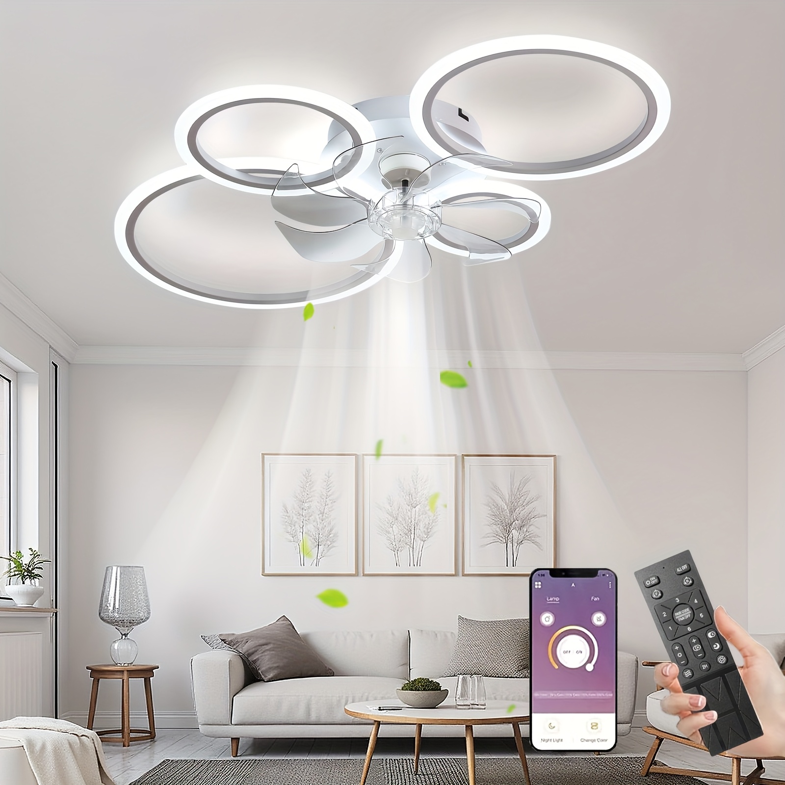Image of Ceiling Fan With Lighting And Remote Control, Ceiling Lamp With Fan, 80cm, Dimmable Lamp With Fan, Modern Ceiling Fan 6-speed, Reversible For Bedroom Living Room Kitchen