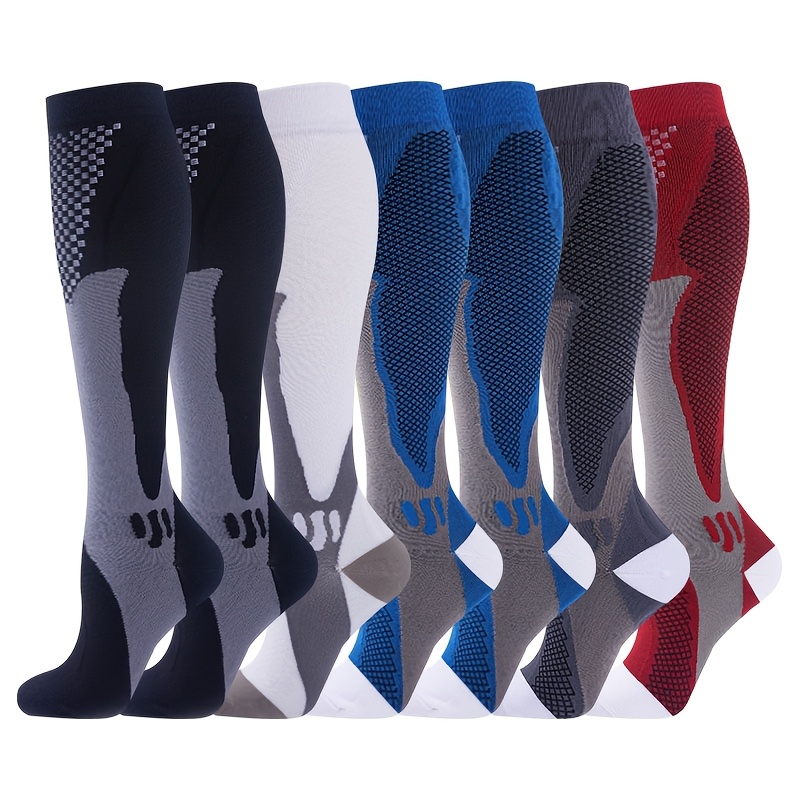 TEMU 7 Paires de Chaussettes de Compression pour Hommes et Femmes en Nylon Polyester Tricoté, Fil Mélangé, Idéales pour les Activités Sportives comme