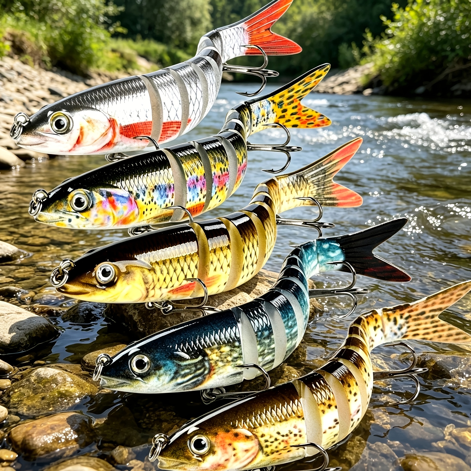 TEMU 5pcs Set Of Freshwater Universal Bait, Realistic Swimming Style Trout Bait, Slow-sinking Bait, Men's Fishing Gifts, Essential For Equipment