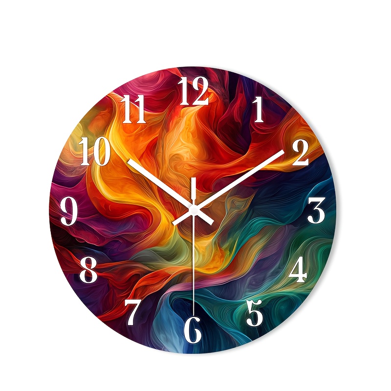 TEMU 1pc Silent Non-ticking Wall Clock Suitable For - Modern Wooden Round Clock With Hd Glossy Face, & -to- Numbers, Decorative Clock For /, For