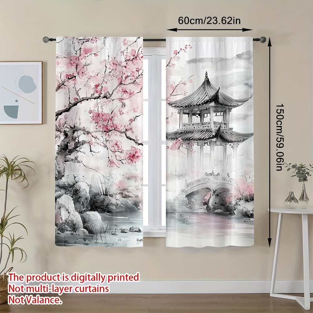 TEMU 2D Flat - 2D Flat - Set Tende con Pittura a Cinese Classica con Stampa 2D Piatta, Progettate con per Bastone per un Facile Appendere. Ideali per