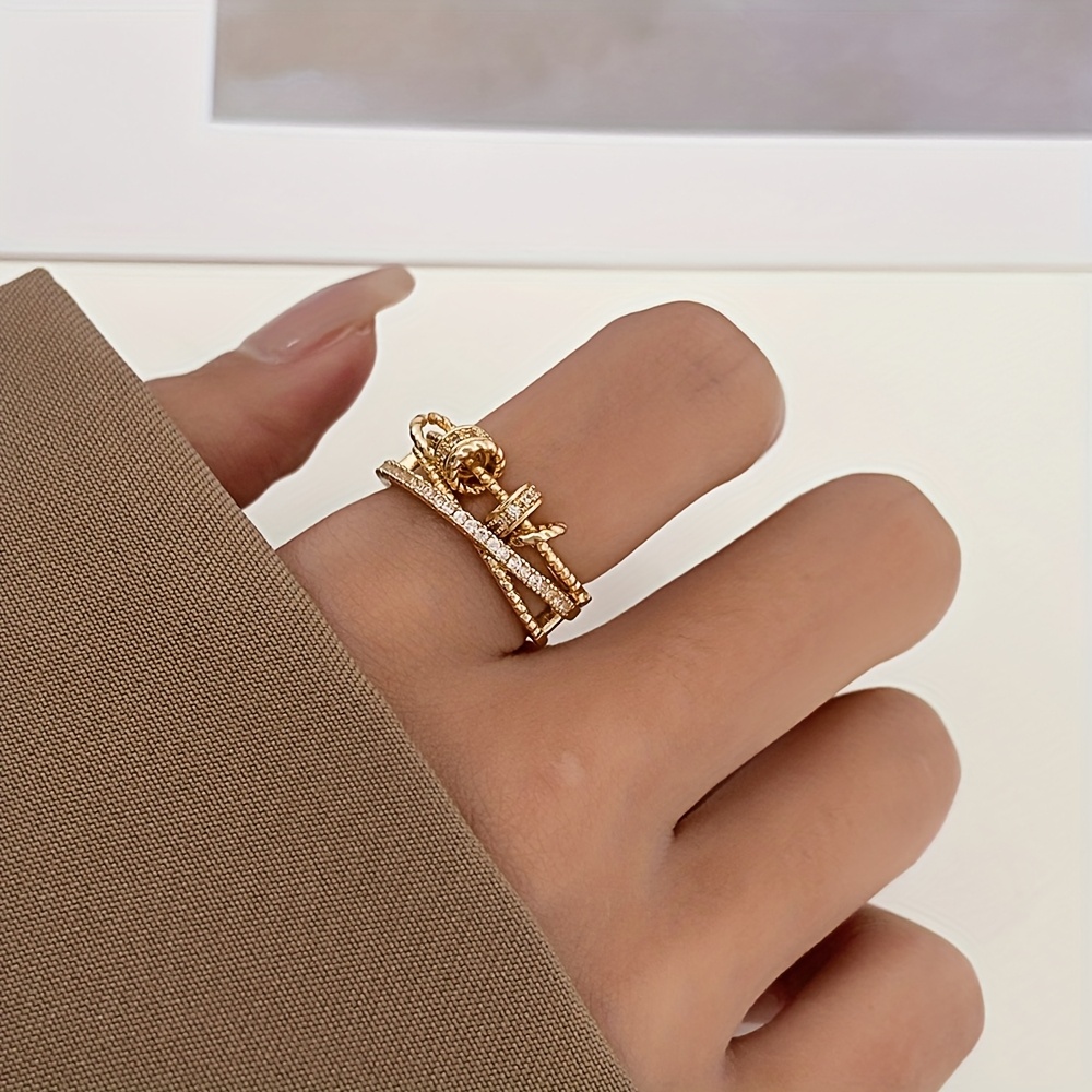 TEMU A Stylish And Versatile Women's Ring Featuring Zirconia Stone Set In -ring Design With Multiple Adjustable , Wear