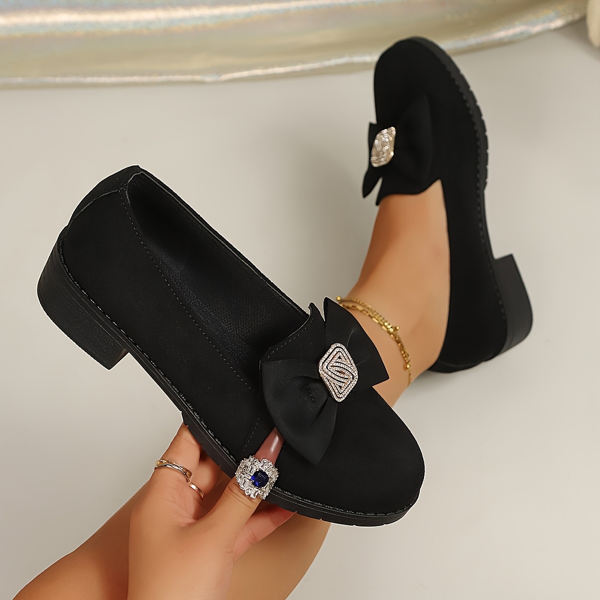 TEMU Women's Elegant Bow-decorated Slip-on Loafers, Shallow-cut, Comfortable, Soft, Lightweight, And Low-top Shoes, Women Shoes