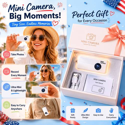 with This Ultra-Mini Camera! Take Photos And Record Videos . Lightweight, Compact, And Carrying Anywhere. Ideal for Daily , Travel, Or Gifting. Tiny Size, Endless Memories! (Gift Box Not Included)