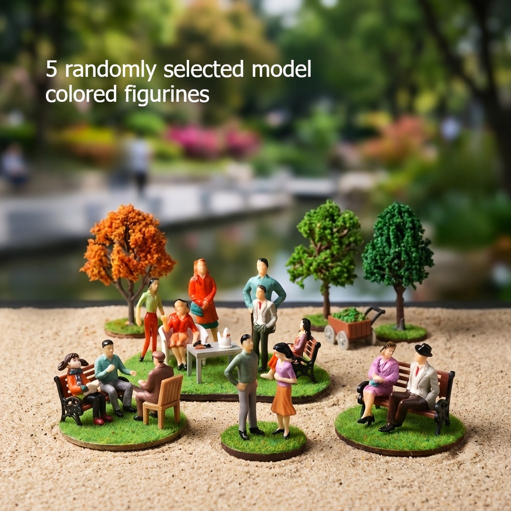 TEMU 5pcs Random Model Colored Miniatures Height 5.6cm Miniature Landscape Figure Model Ornaments - Resin Material Realistic Diverse Character