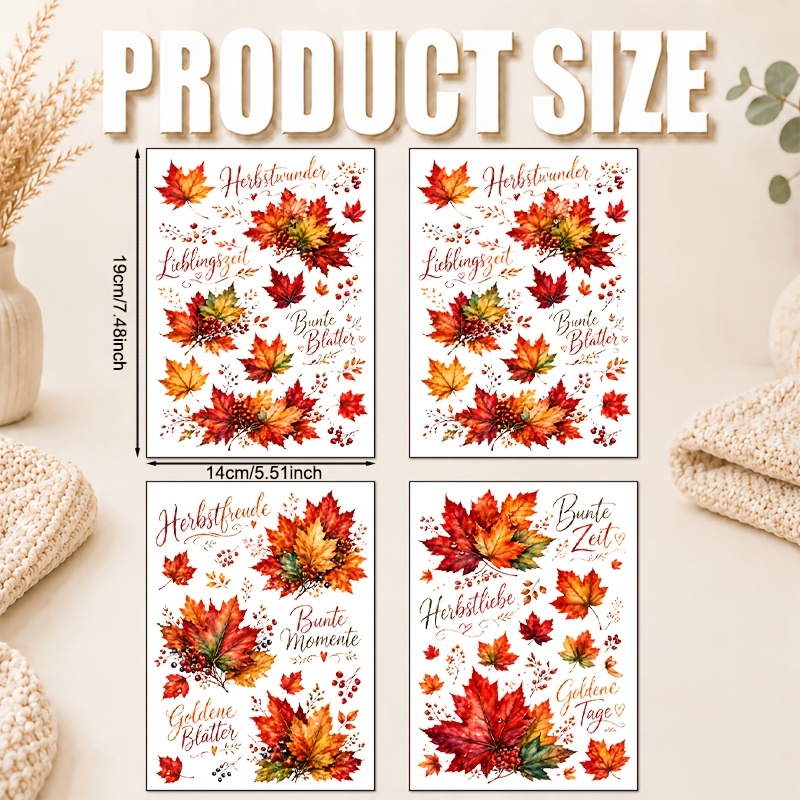 TEMU 4 Sheets/set, Gradient Maple Leaf Autumn Mood Transfer Paper, Watercolor Creative Layered Maple Leaf And Fine Branch Pattern Transfer, Easy