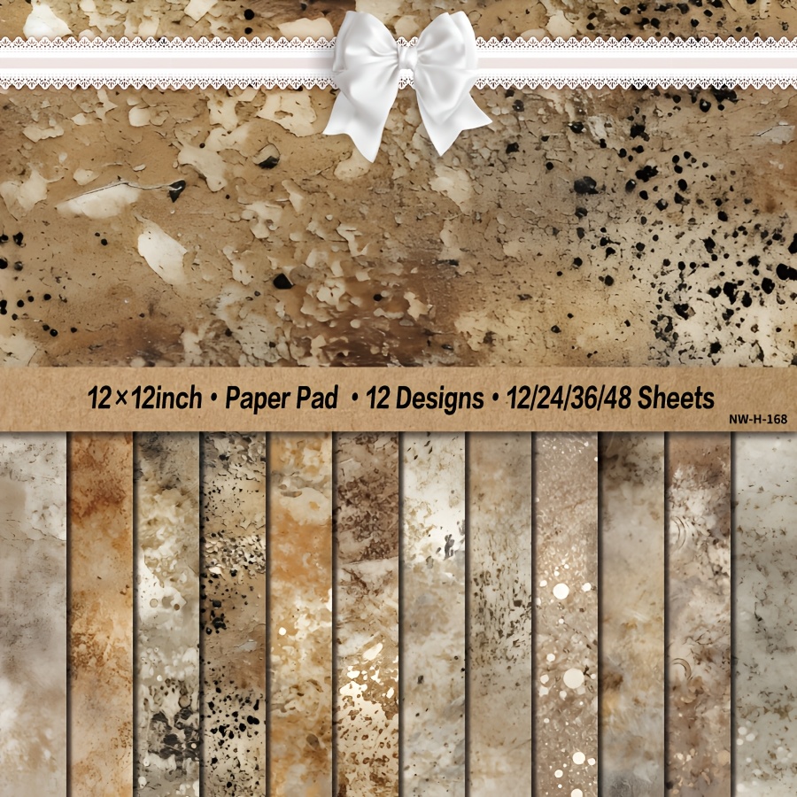 

12x12 Inch Paper Pad - 12/24/36/48 Sheets, Distressed Wall Art Craft Pattern Paper, Diy Decorative Background Cardstock For Scrapbooking, Card Making & Craft Supplies