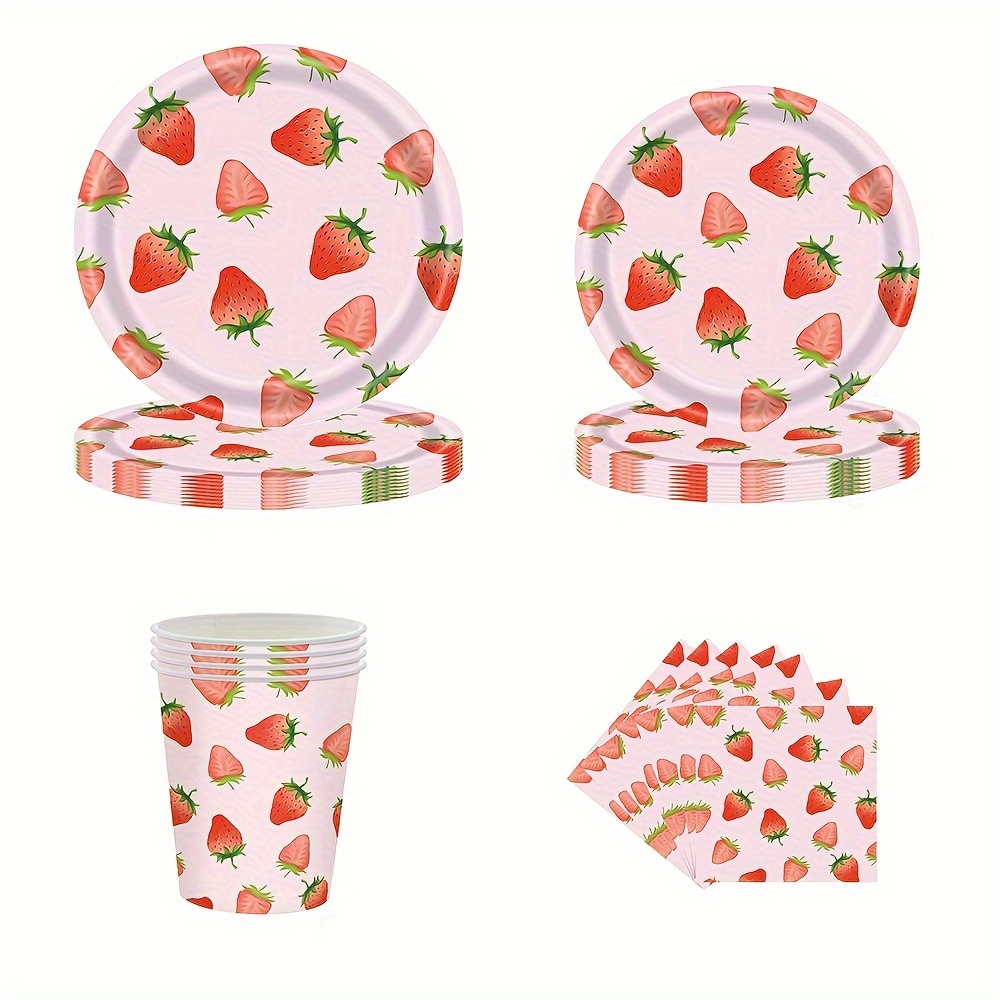 

Set, Strawberry-themed Party Cutlery Set, Plate, Cup, Tissue, Birthday Decor, Birthday Supplies, Party Decor, Party Supplies, Holiday Decor, Holiday Supplies