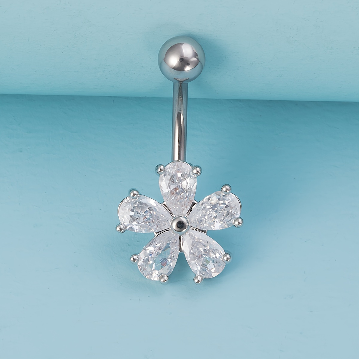 Chic Stainless Steel Belly Button Ring With Sparkling Cubic Zirconia Flower - & Party Wear