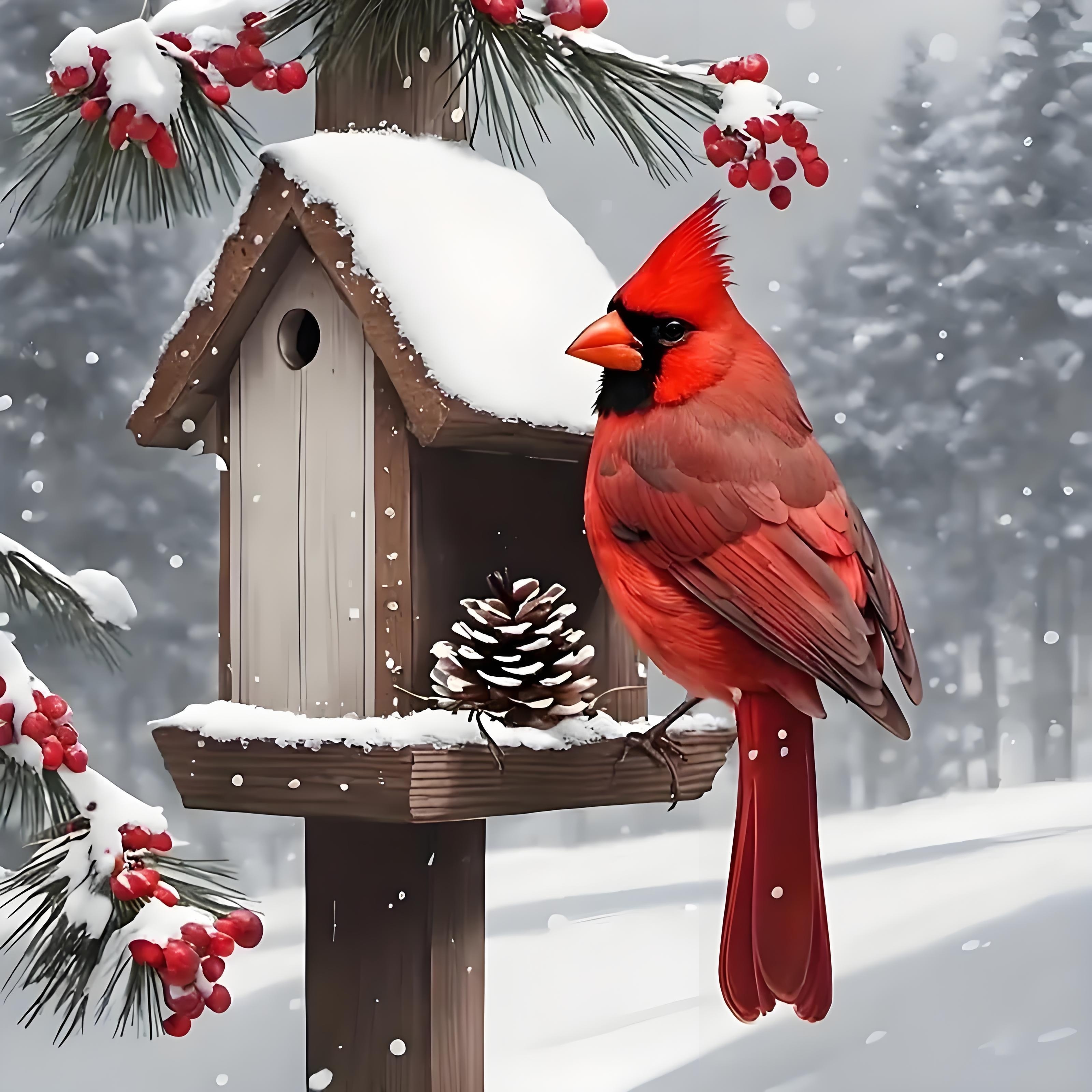 

5d Diamond Painting Kit - Winter Bird & Birdhouse Cartoon Theme - Drill Diy Art Craft - Acrylic Diamond Embroidery Set For Home Wall Decor -