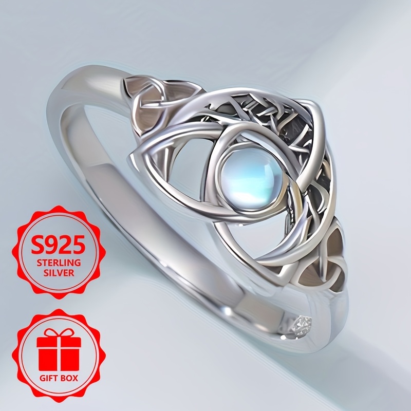 925 Silver Women's Ring Set with Moonstone Style Party Gift