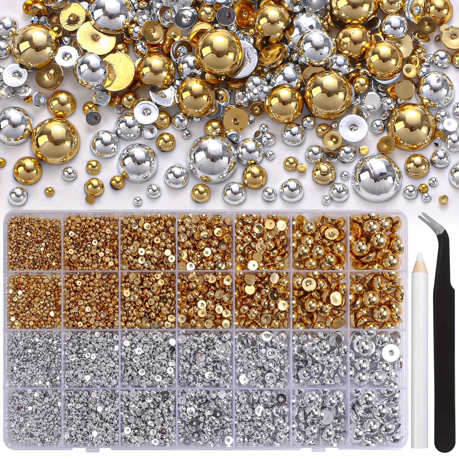 E-shop 28 Gitter Flatback Halbperlen Schmuck für Bedazzling Crafting 2/2.5/3/4/5/6/8/10mm Bunte Goldene Silberne Weiße Cremefarbene für Nägel Gesicht