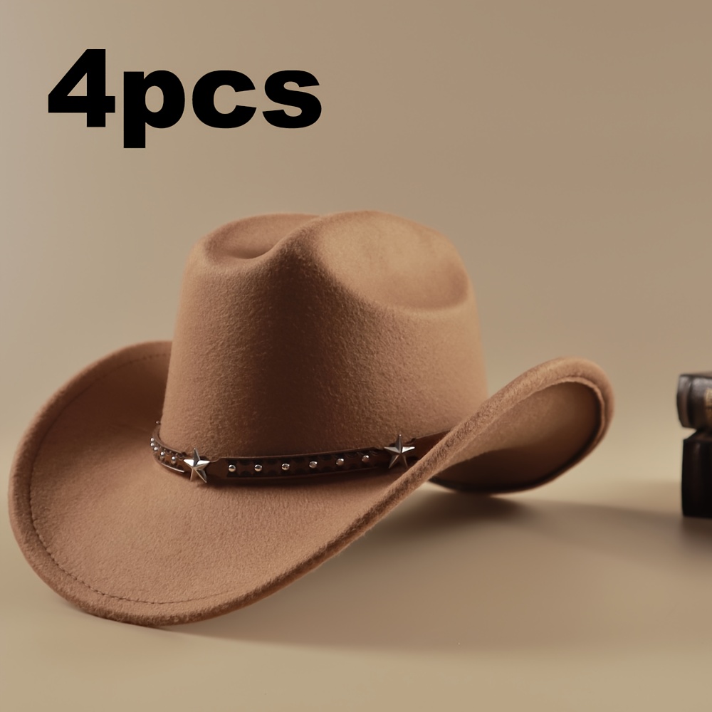 4pcs western cowboy hats men women classic simple wide brim  display picture 1