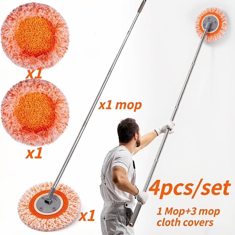 TEMU 4pcs/set(1 Mop 3 Mop Cloth Covers)sunflower Mop Set, Dry And Wet Floor Cleaning Mop, Ceiling And Roof Sweeping And Dust Removal Mop,