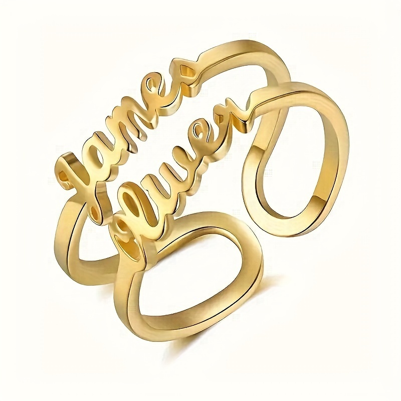 

Bague Ouverte de Style Bohémien Personnalisée - Bijou avec Nom Personnalisé, Anneau Ajustable en Acier Inoxydable pour Femme, Cadeau de Fiançailles ou d'Anniversaire