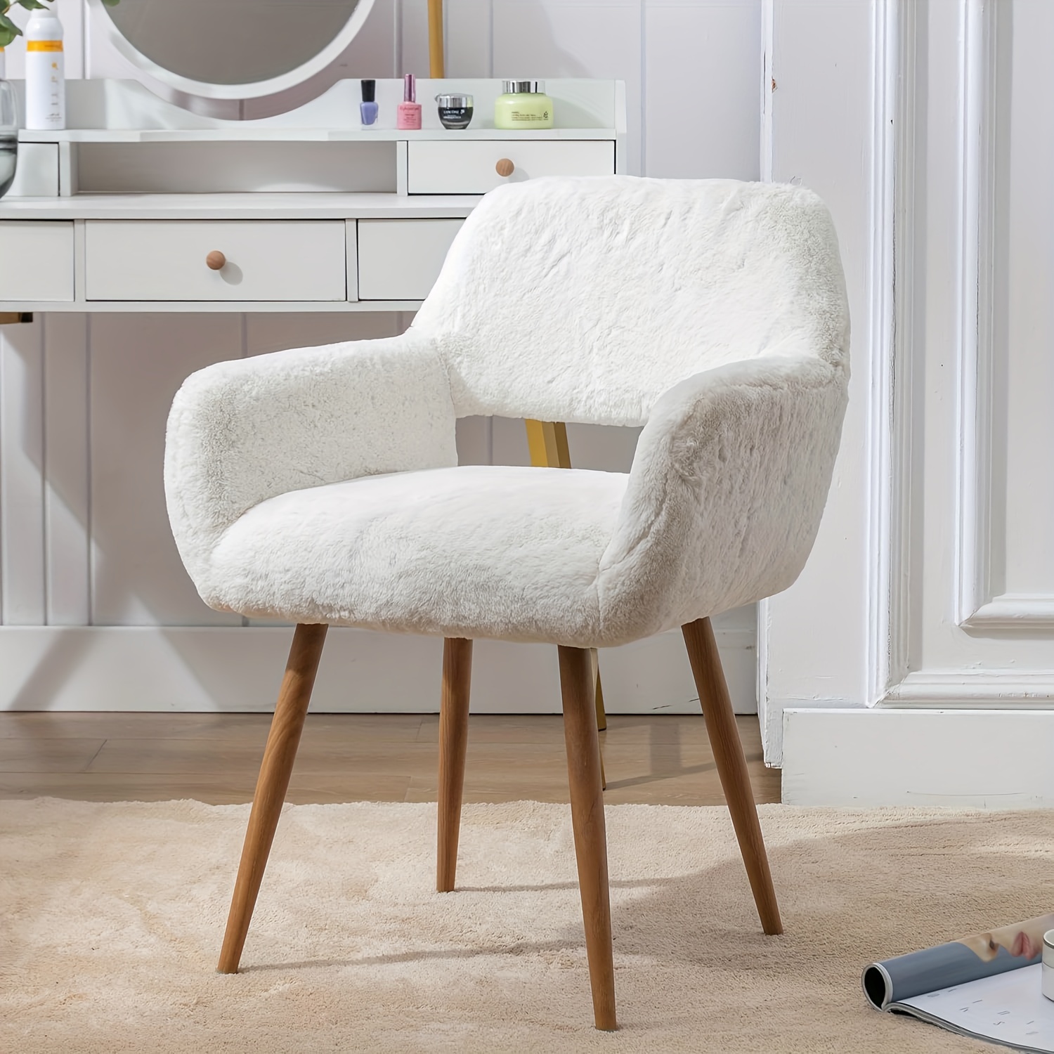 fur vanity chair girls elegant fur makeup Temu