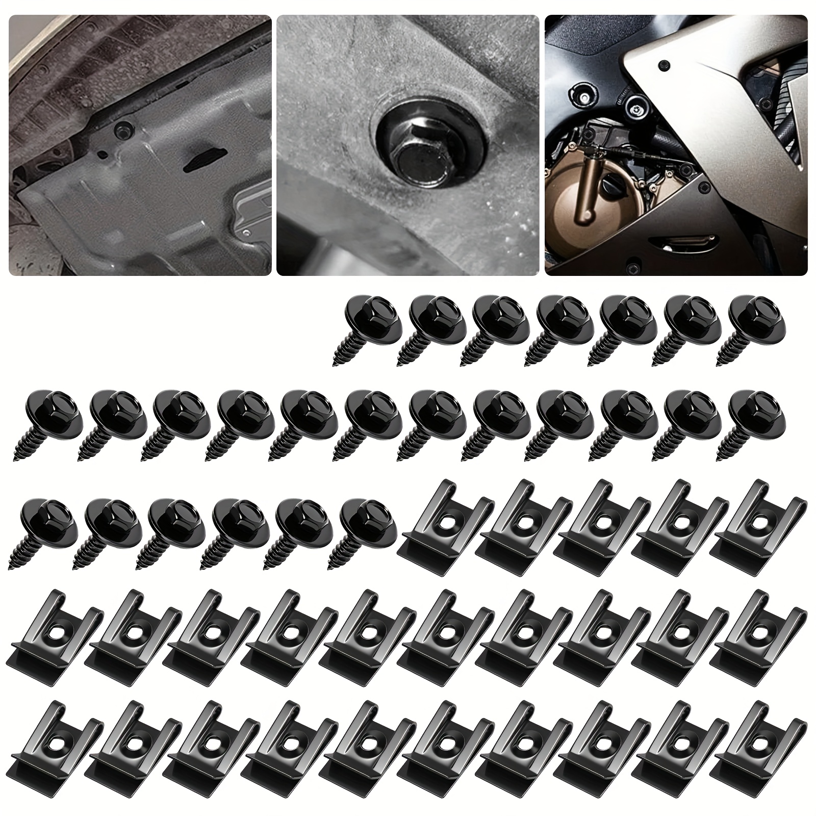 TEMU 50pcs Of Black Universal Car Fasteners, Including Screws, Bumper Fender Rivets, Push Pin Clips, And Trim Retainer Clips For Automotive Additions And Dishwasher Kick Plates