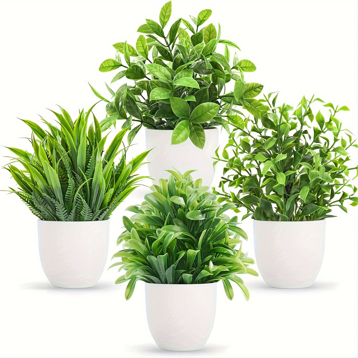 TEMU 4 Pack Mini Artificial Potted Plants Fake Bonsai Greenery For Home Office Farmhouse Bathroom Shelf Decor Indoor - Plastic Get Well Occasion