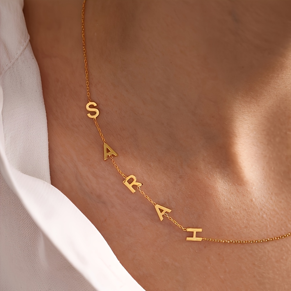 E-shop [Personalisiert] Edelstahl Schräg Buchstaben Namenshalskette, Benutzerdefinierte 26 Buchstaben Halskette, Benutzerdefiniertes Schmuck Geschenk,
