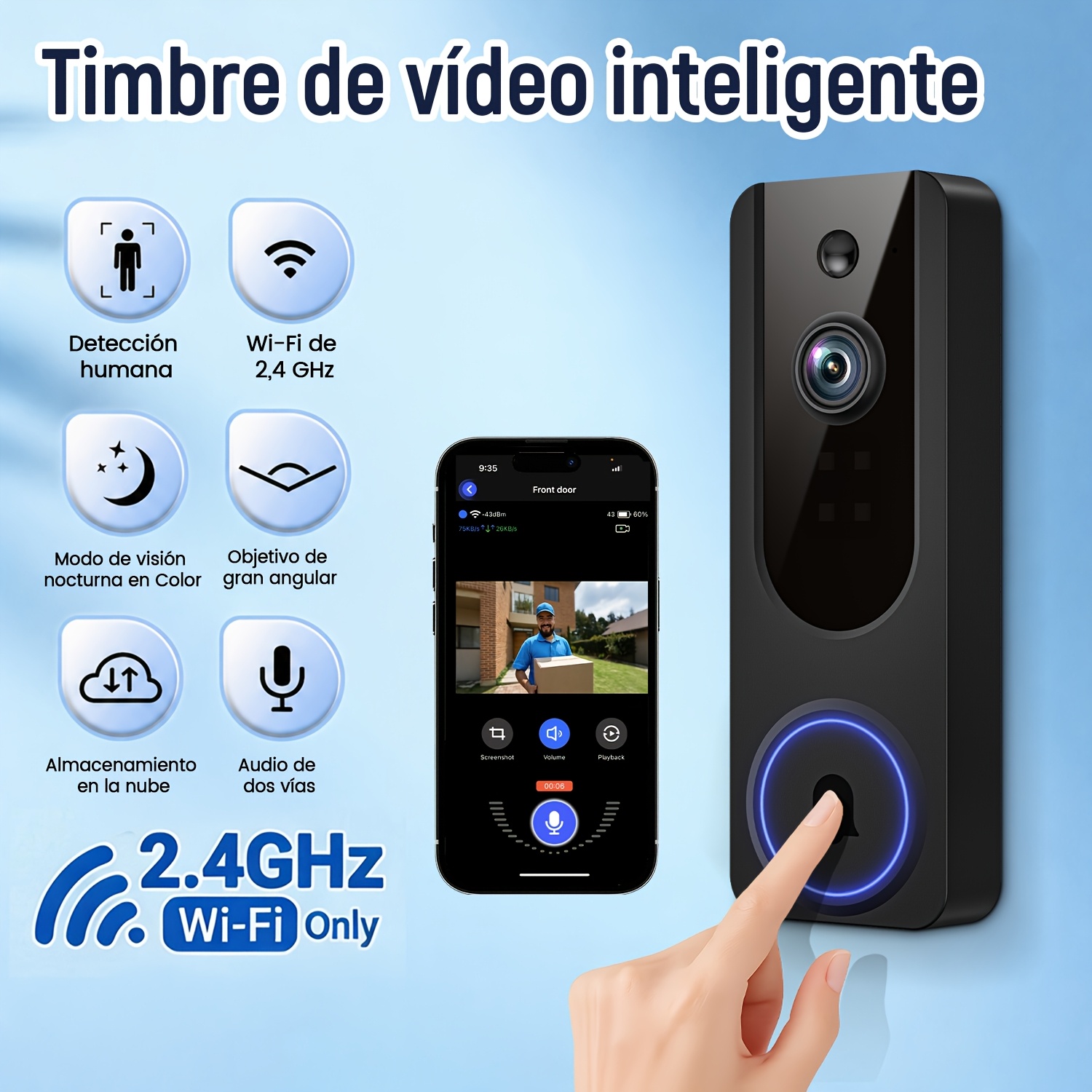 TEMU 2pcs/1pc 1665p Wireless Doorbell Security Camera, 166° Panoramic View, Automatic Tracking Of People And Vehicles, Ip65 Night Vision Automatic
