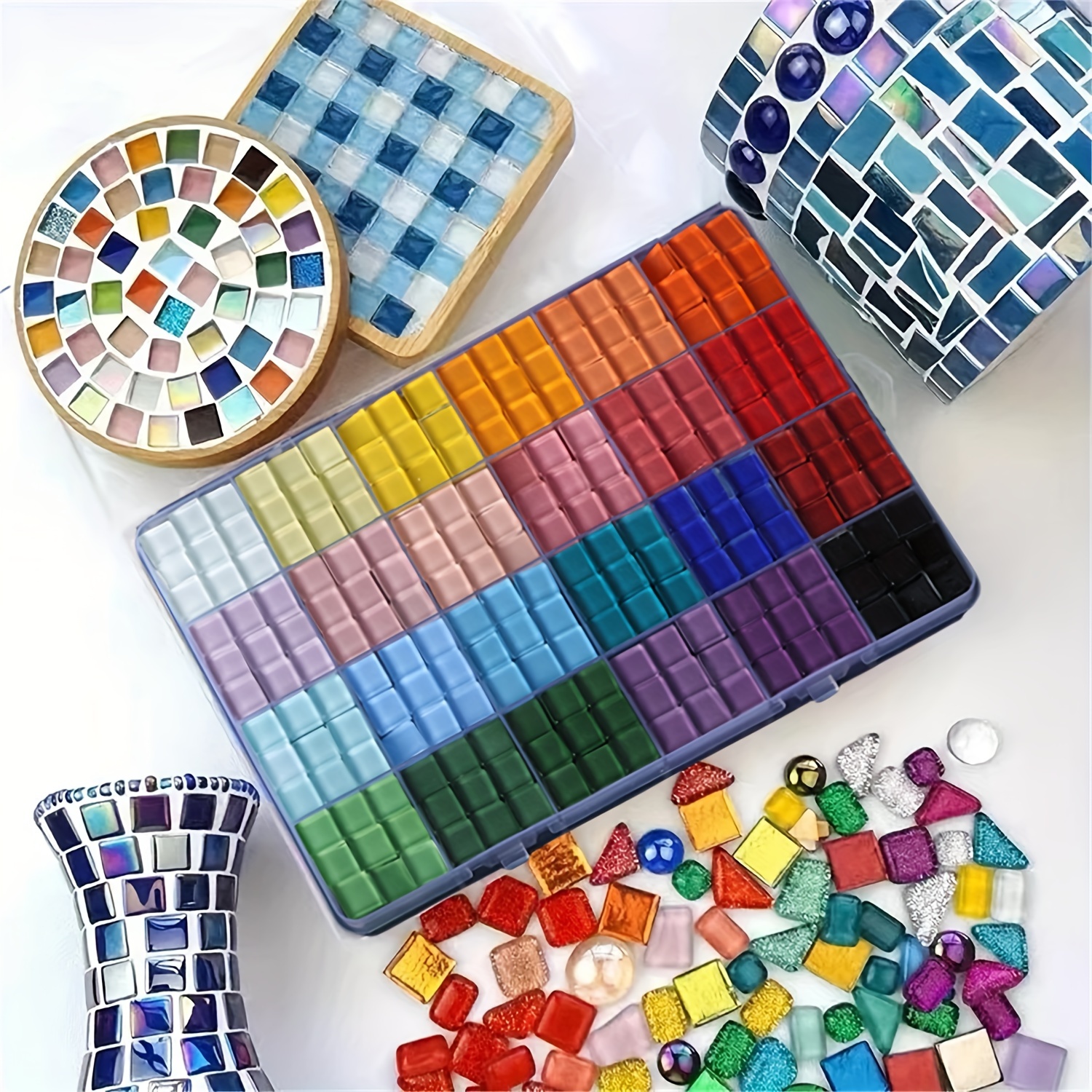 TEMU 720 Pcs 24-grid Glass Mosaic Patchs, 0.39inch/0.99cm, Diy Craft Supplies For Handmade Projects