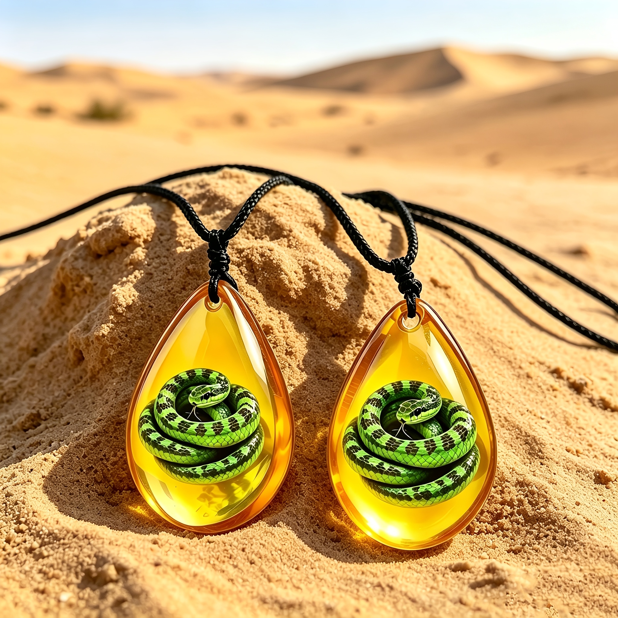 2pcs Unisex Imitation Amber Snake Pattern Necklace Set