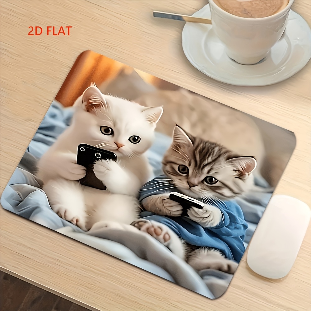 TEMU 1pz Tappetino per Mouse da Gioco a Tema Telefonico con Due Gattini Carini, Base in Gomma Antiscivolo e Superficie Liscia - Design di Gattini per