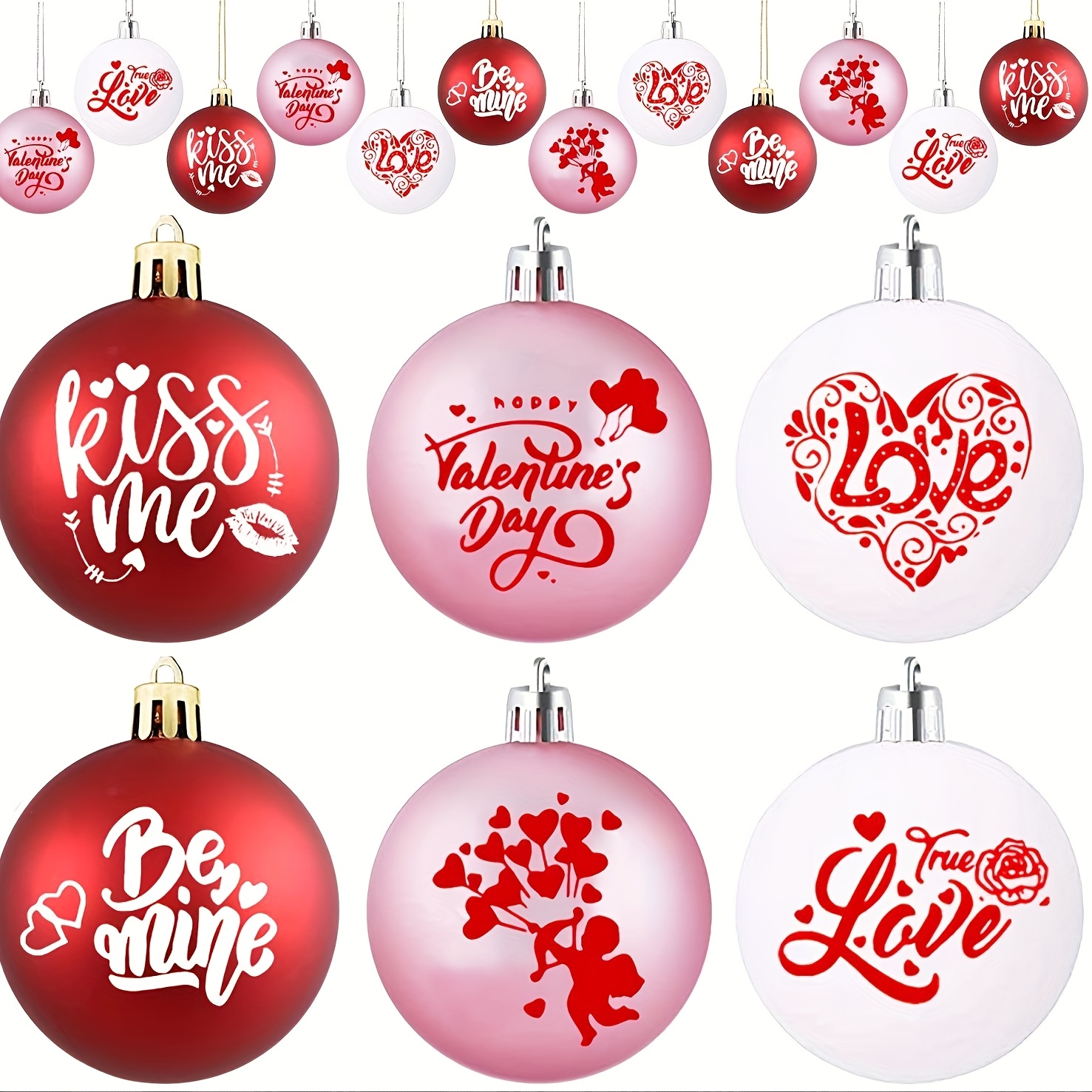 

12-pack Valentine's Day Themed Plastic Ornaments - Hanging Heart & Message Decorations For Christmas, Anniversary, Proposal, Wedding, Birthday Parties - No Electricity Required